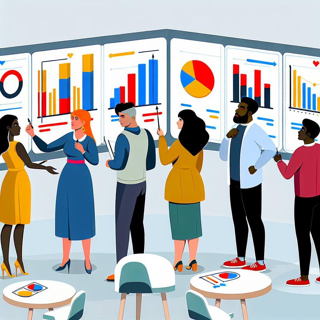 marketing and sales team members looking at boards showing growth-1